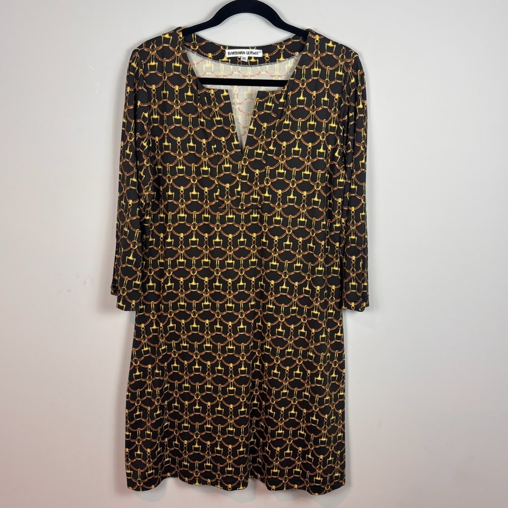 Barbara Gerwit Notch Neck Stretch Brown Dress Womens XL equestrian classic